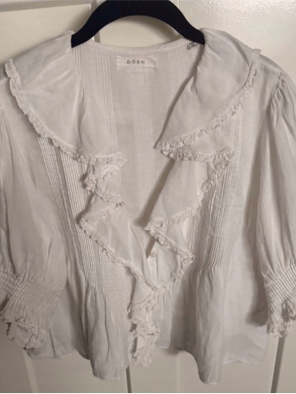 Doen Ramie Henri RARE Ruffle Blouse Sz. Medium